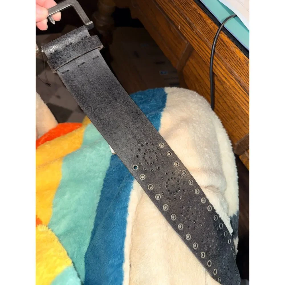NEW Free People Buffalo Leather Black Perforated Belt M/L